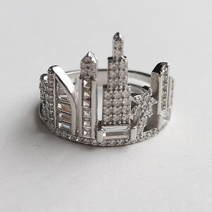 CITY Skyline cityscape ring sterling silver cz size 7 🆕